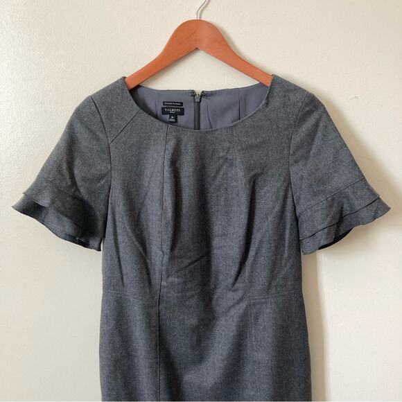 Italian Flannel Dress Talbots Ruffle Sleeve Shift Dress Gray Size 4P - Picture 3 of 10